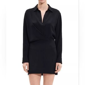 NWT THEORY Wrap Shirt Mini Dress in Rosina Crepe - Black (Size 8) MSRP $495.00